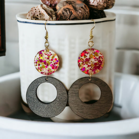 Wooden Acrylic Valentines Earrings
